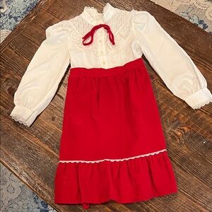 Vintage Red and White Long Sleeve western Dress